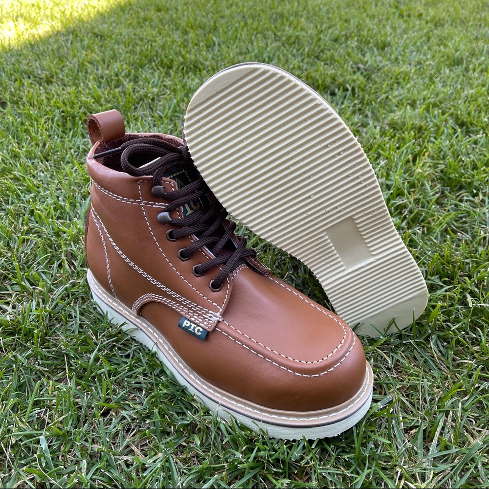 Men’s STEEL TOE Leather Work Boots Tan Very Soft and lightweight Bota CASCO 950